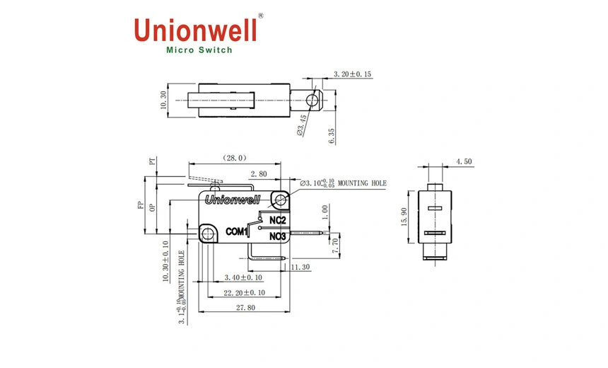 product drawing of basic micro switch g5l