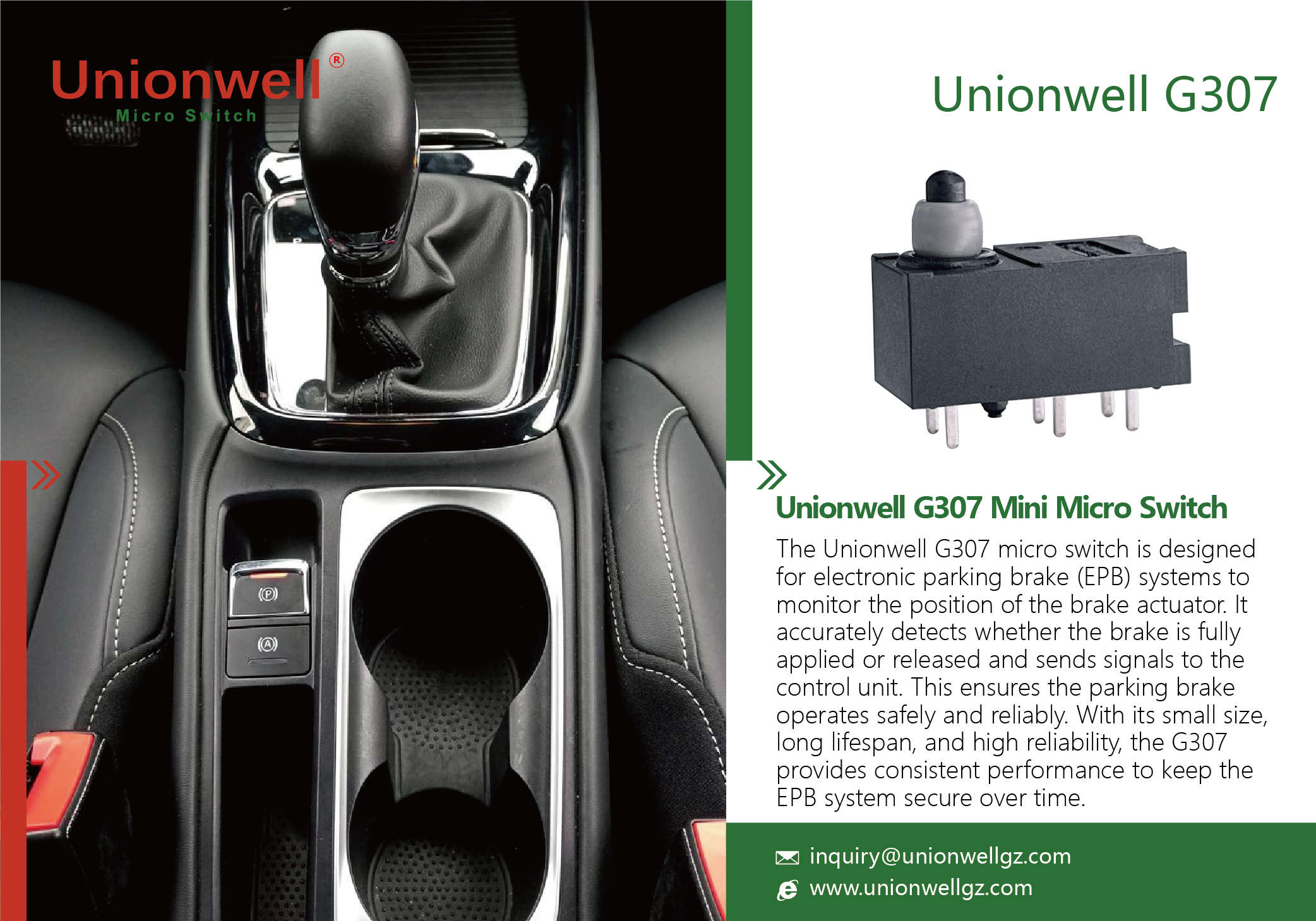 Application of Unionwell G307 in Automotive Electronic Parking Brake (EPB) Systems — Featuring Dual Circuit Loop Momentary Micro Switches